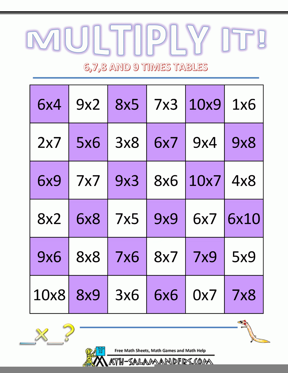 Printable Multiplication Matching Game PrintableMultiplication