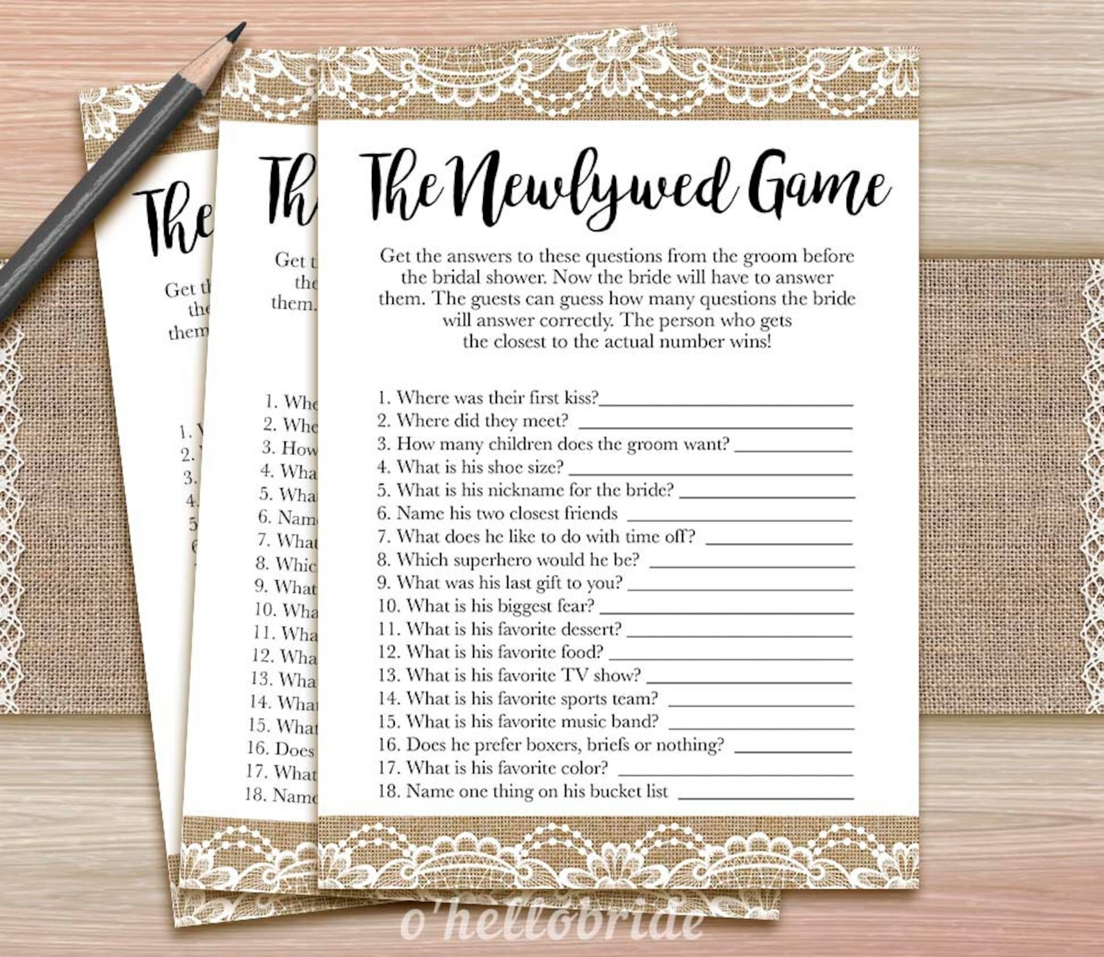 Printable Newlywed Game Questions