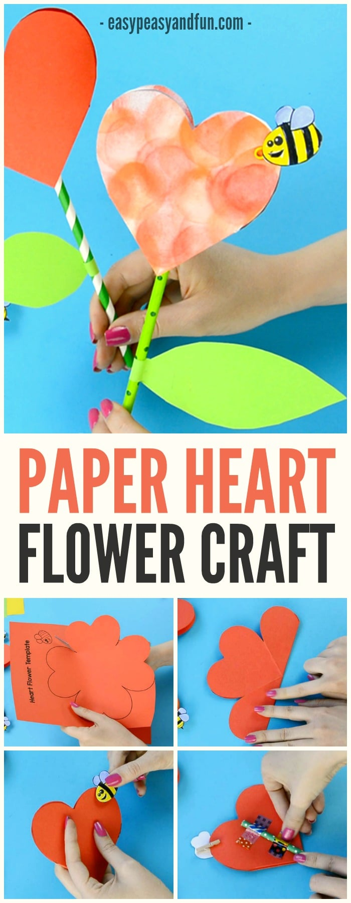 Printable Paper Heart Flower Craft Template