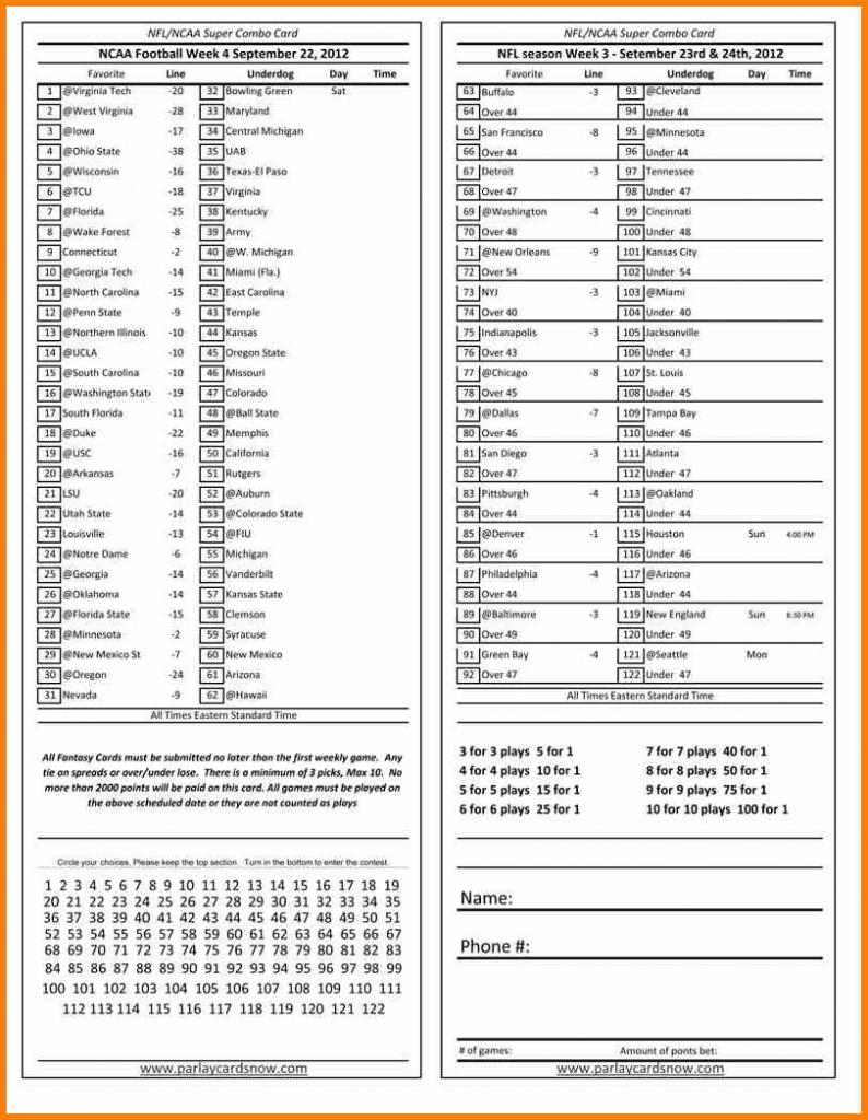Printable Parlay Cards