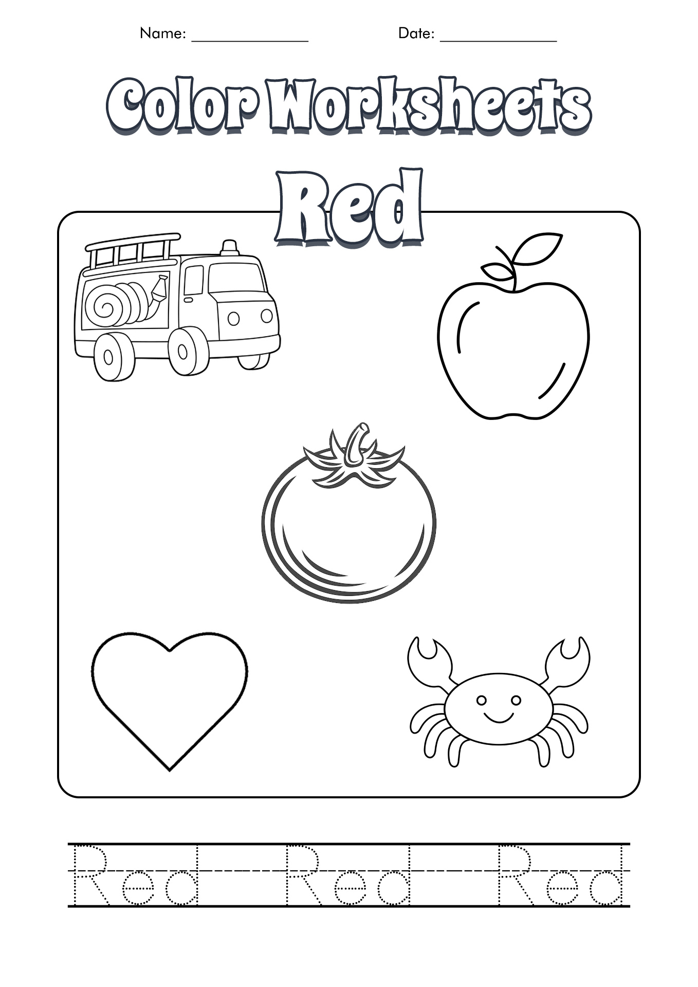 Printable Preschool Worksheets Color Red