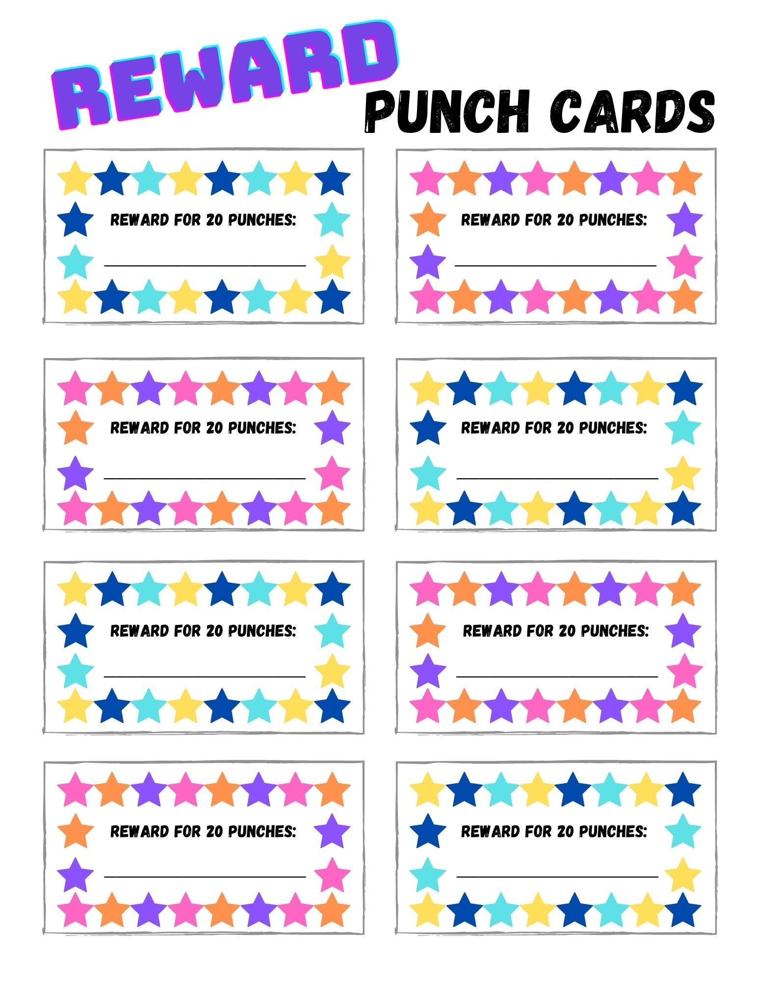 Printable Reward Punch Cards