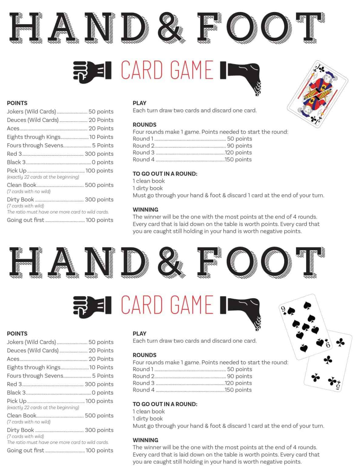 Printable Rules For Hand Knee And Foot Card Game Web Total Hand Points 