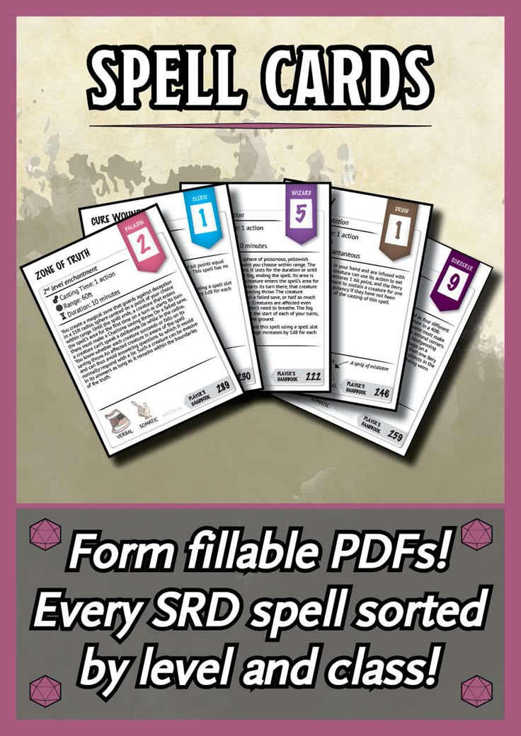printable spell cards 5e