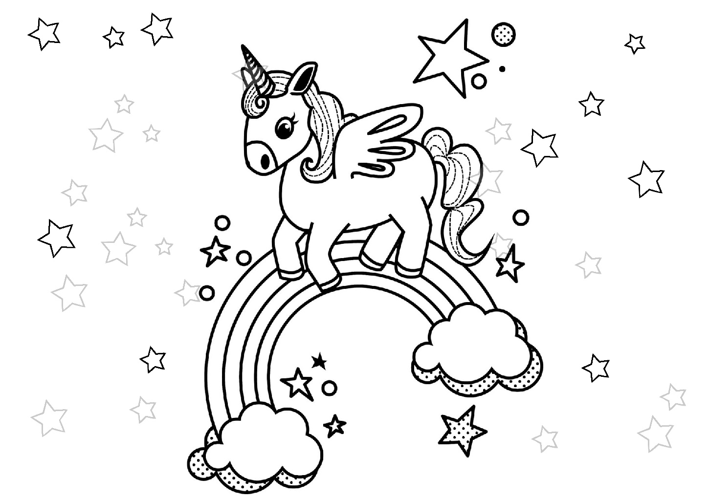 Printable Stars And Unicorn Rainbow Coloring Pages For Girls Print Color Craft