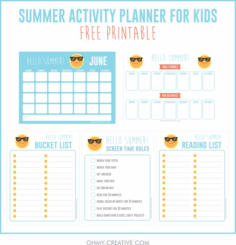 Printable Summer Activities For Kids Planner Oh My Creative