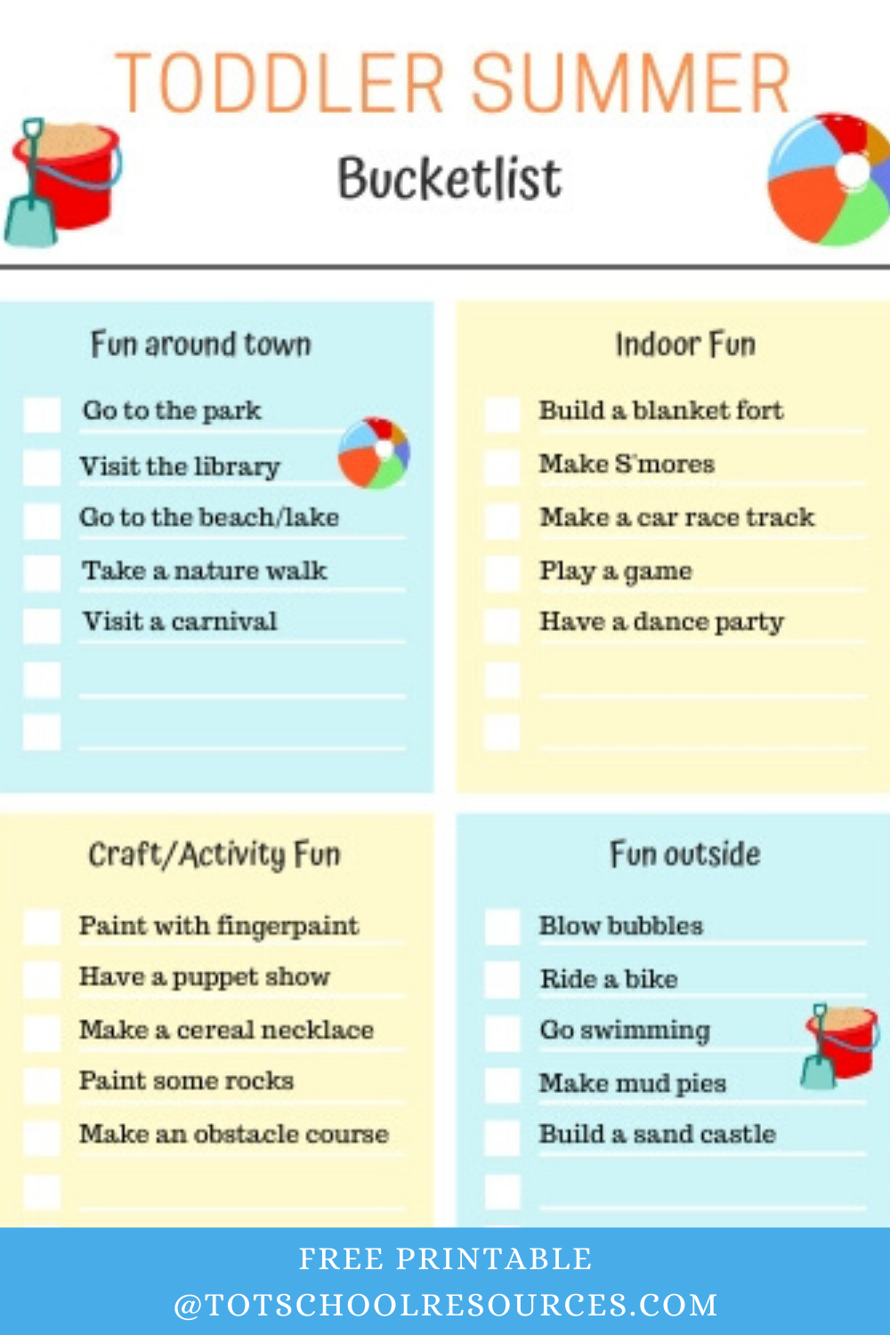 Printable Summer Activities For Toddlers