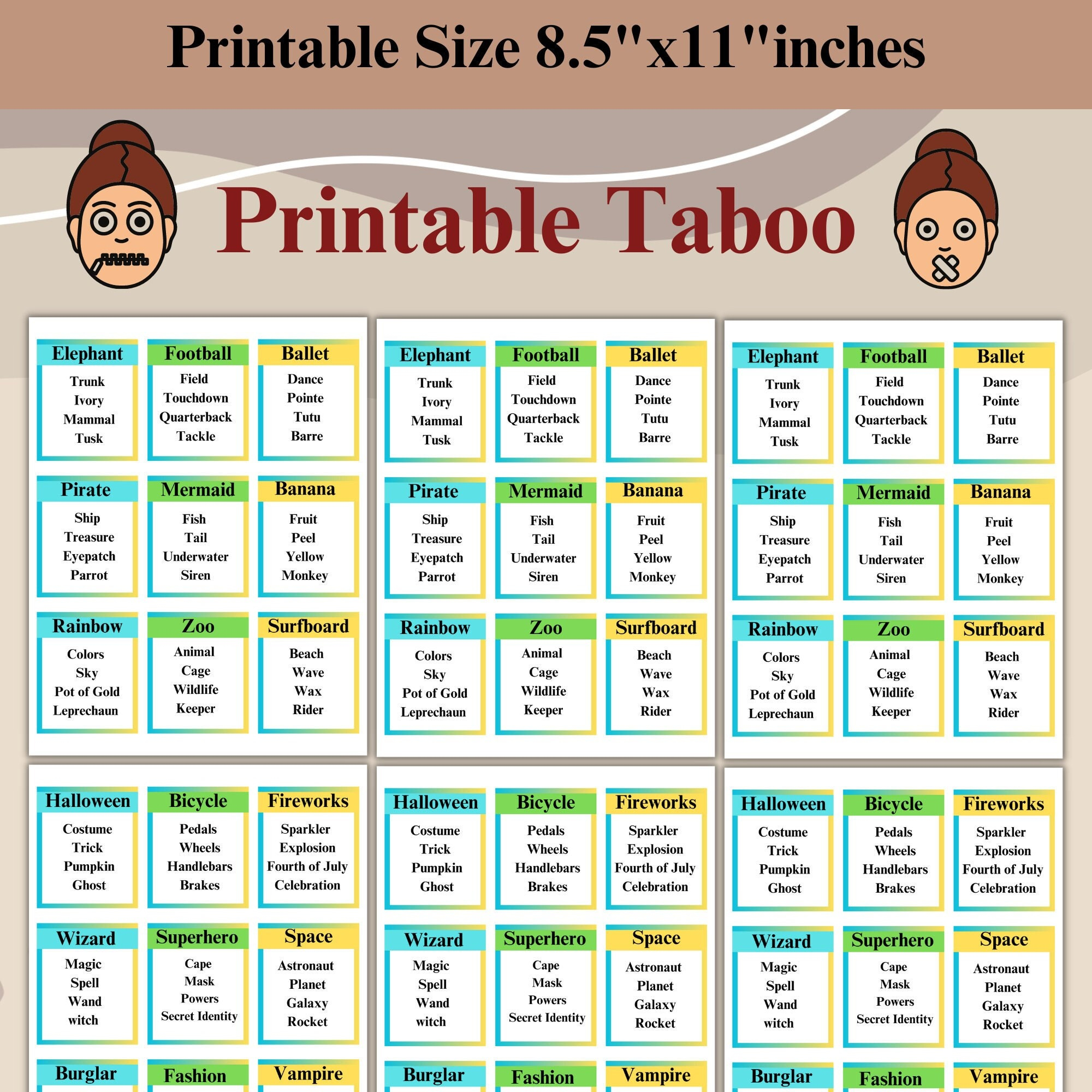 printable taboo game cards template