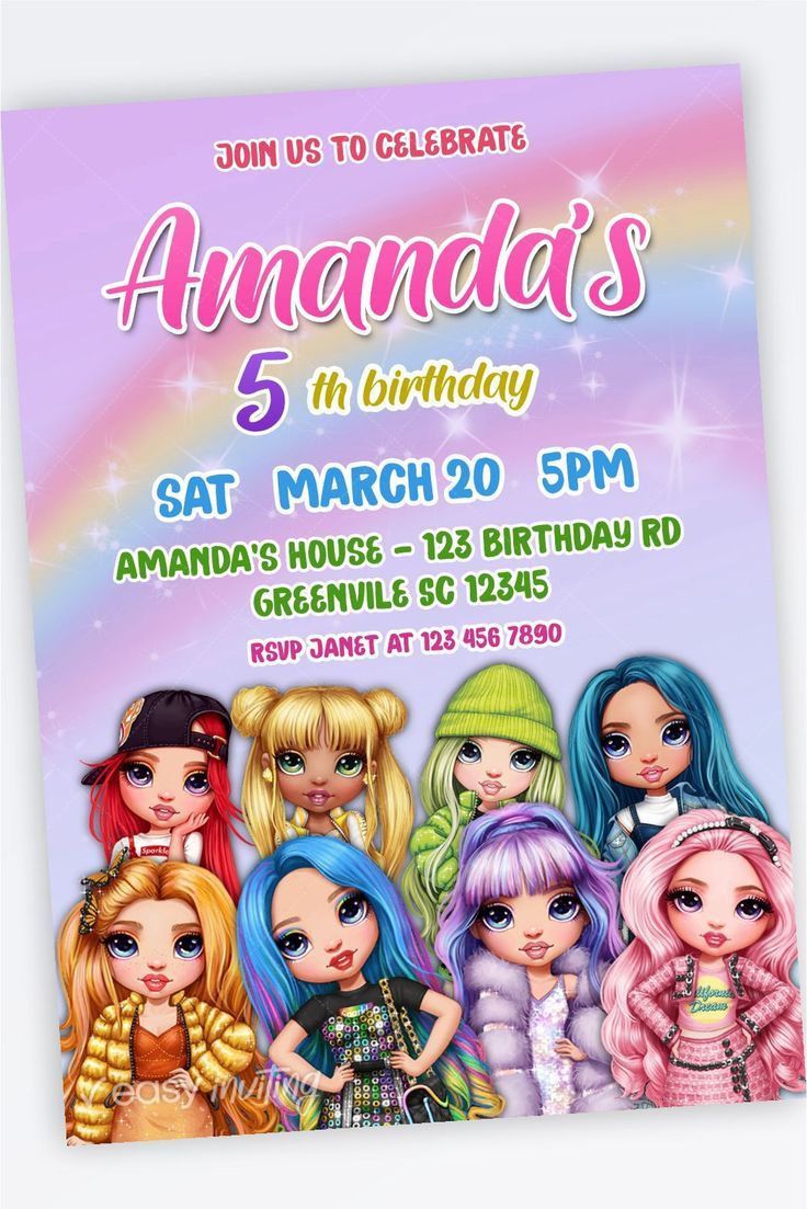 Rainbow High Birthday Invitation Template Birthday Invitation 