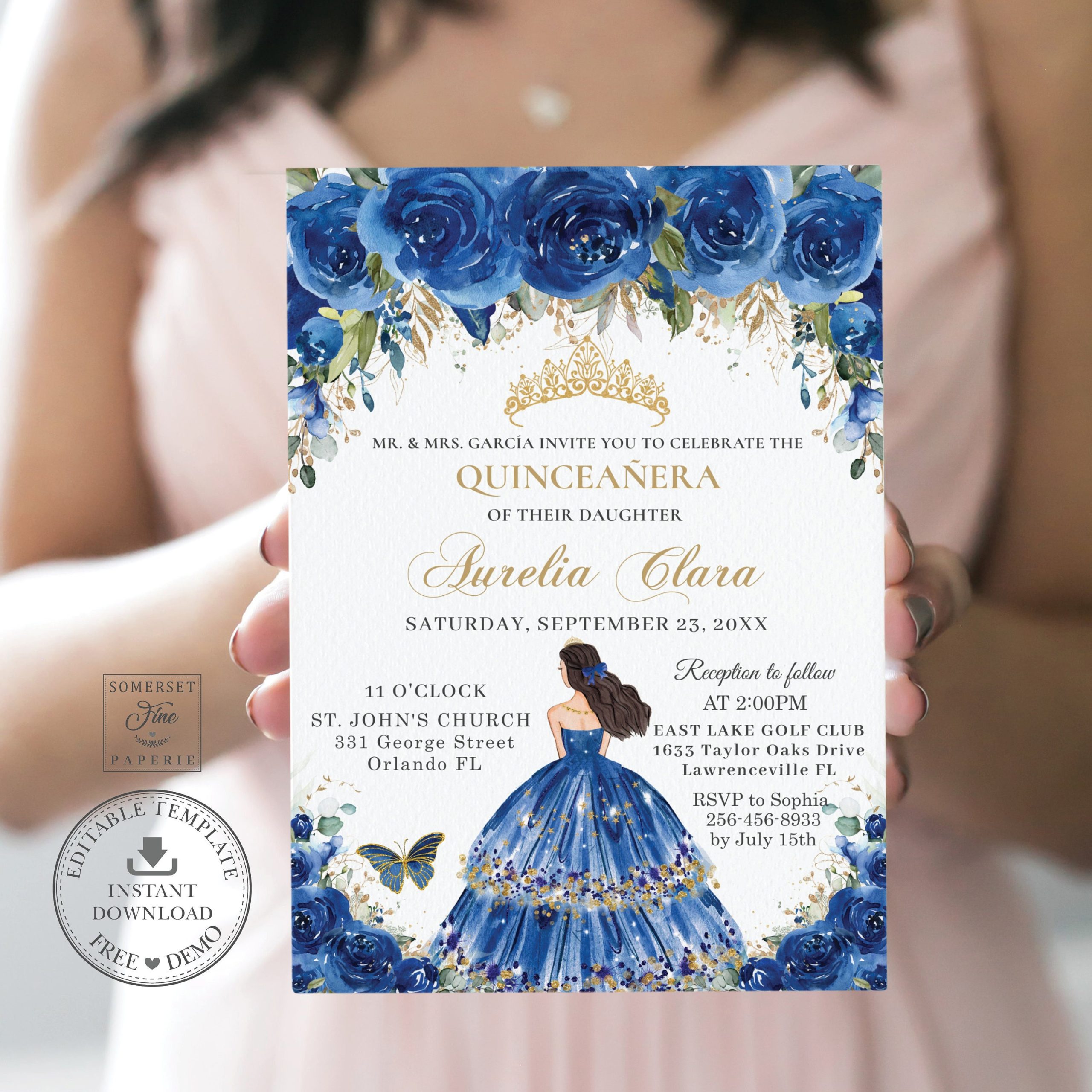 Royal Blue Quinceanera Invitations