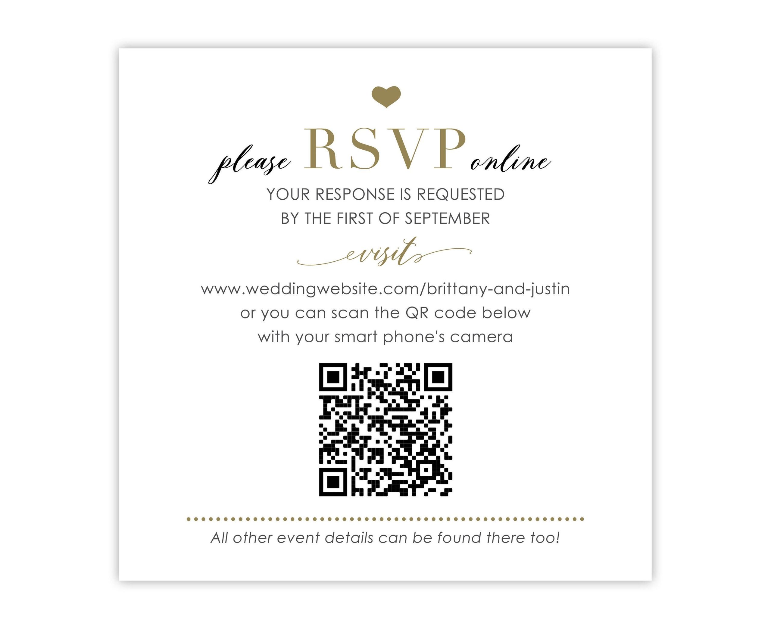 RSVP Card With QR Code For Online Response To Wedding Invitation 