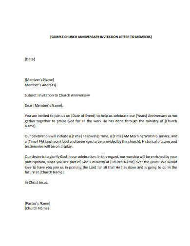 Sample Church Invitation Letter Template