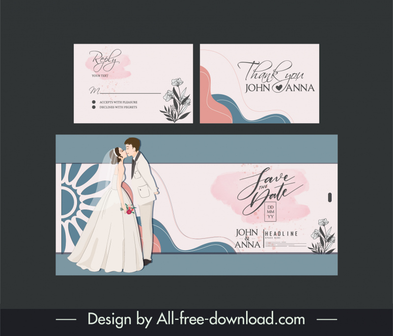 Sliding Wedding Invitation Card Template Kissing Couple Nature Elements 