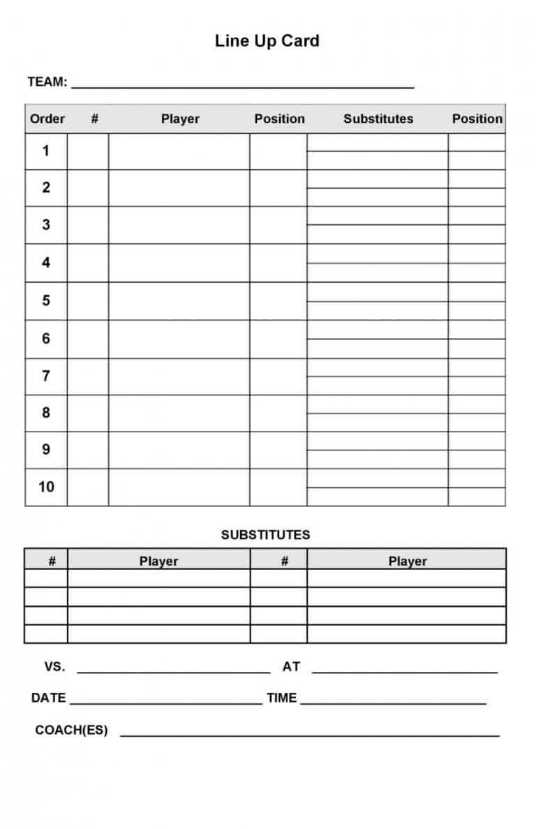 printable lineup cards softball