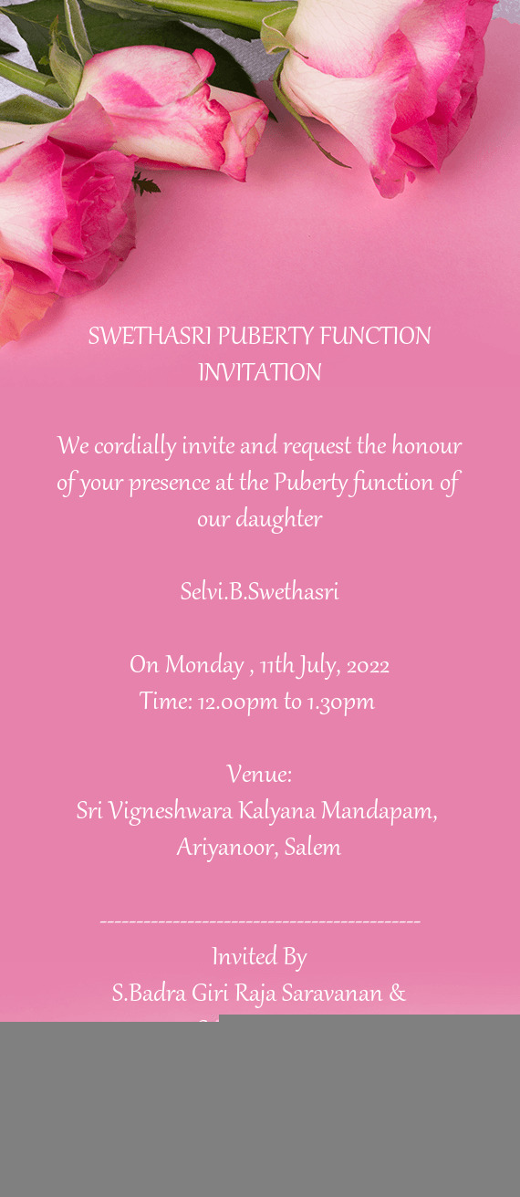 SWETHASRI PUBERTY FUNCTION INVITATION Free Cards