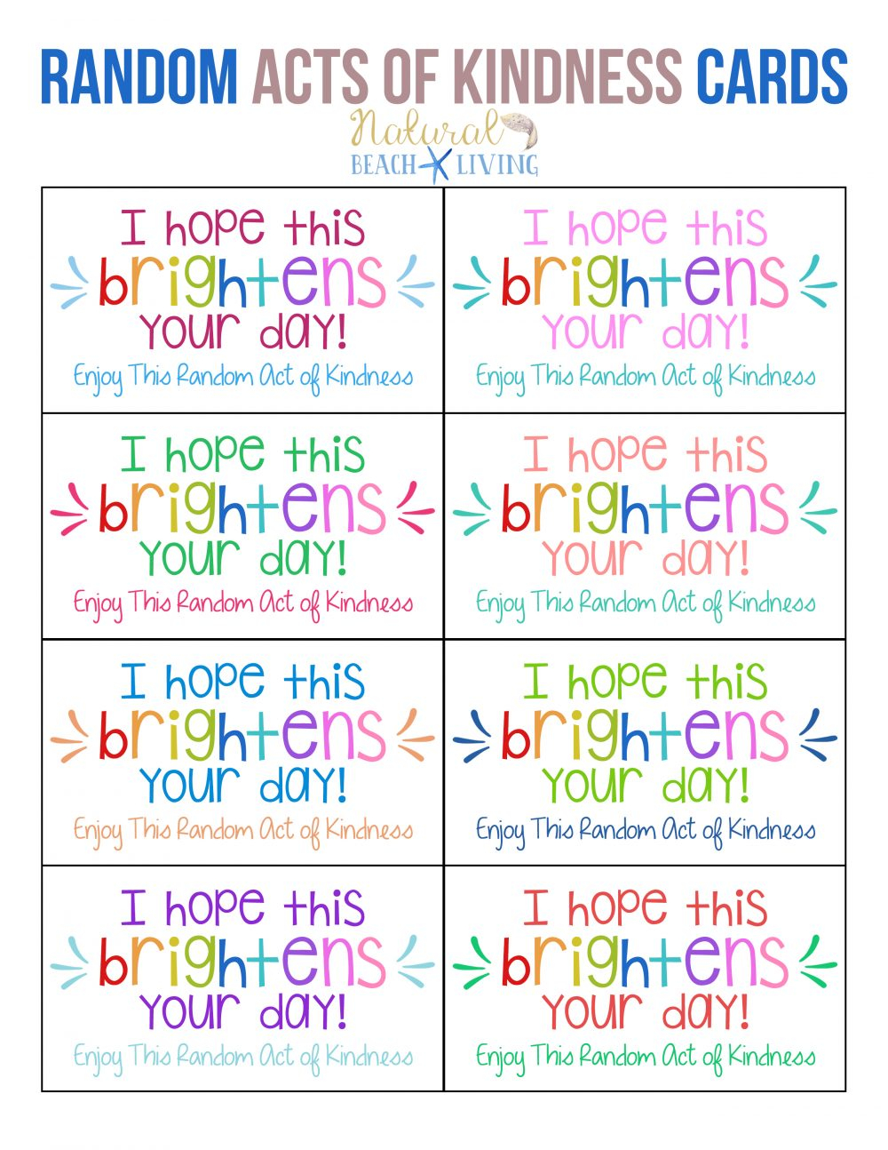 The Best Random Acts Of Kindness Printable Cards Free Natural Beach 