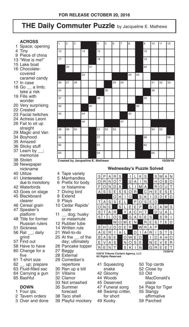 The Daily Commuter Puzzlejackie Mathews Tribune Content Printable 