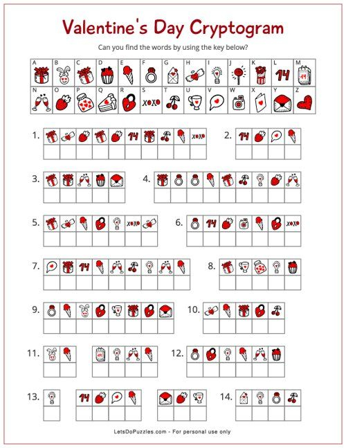 Valentines Day Cryptogram Printable Puzzles For Kids