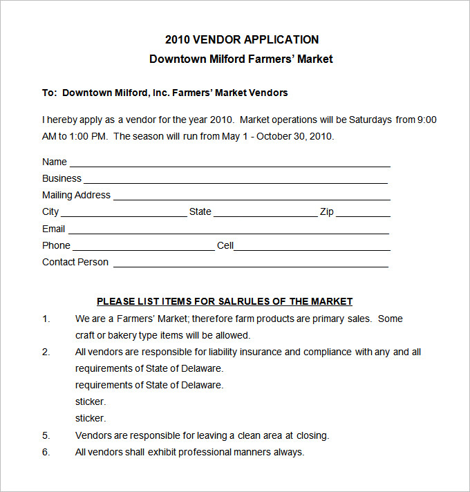 Vendor Application Template 10 Free Word PDF Documents Download