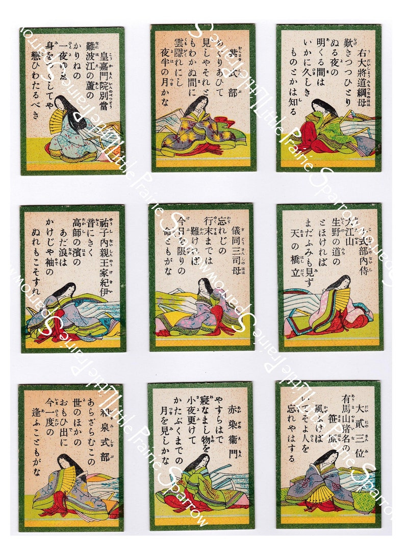 Vintage Karuta Game Cards Digital Printable Collage Sheet Etsy