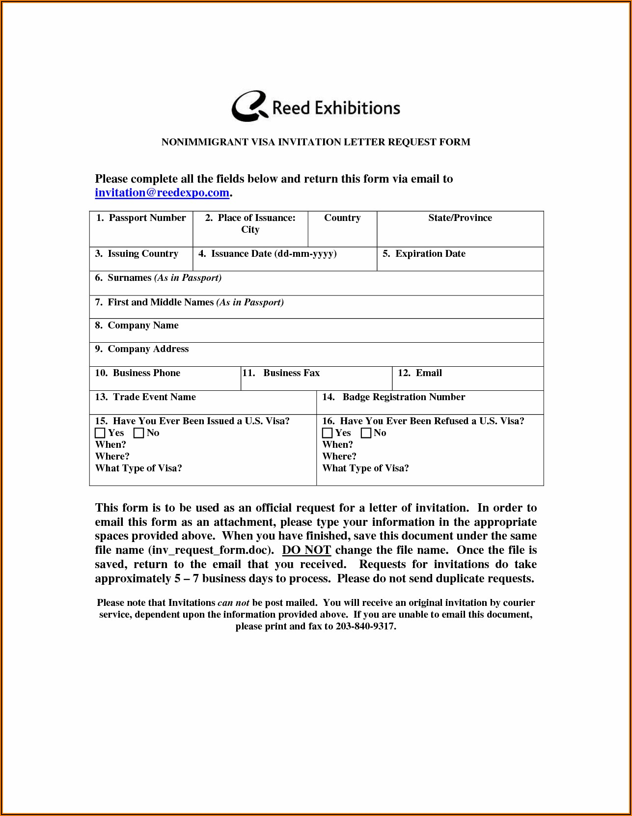 Visa Invitation Form Usa Form Resume Examples GM9OobRk9D