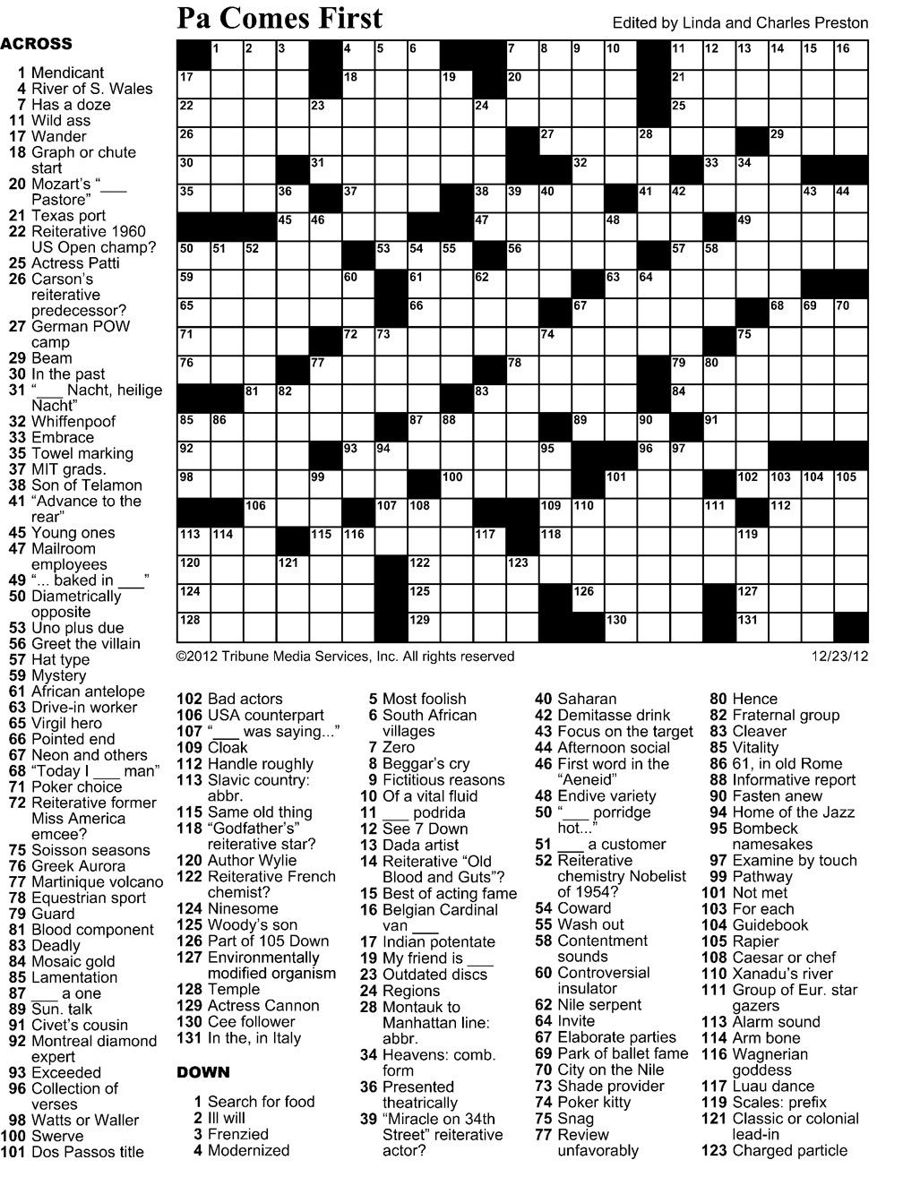 Washington Post Daily Crossword Puzzle Printable Printable Crossword 