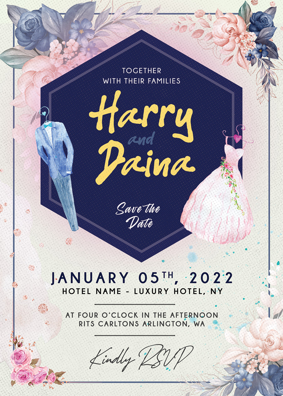 Wedding Invitation Card PSD Template Preview PSD Zone