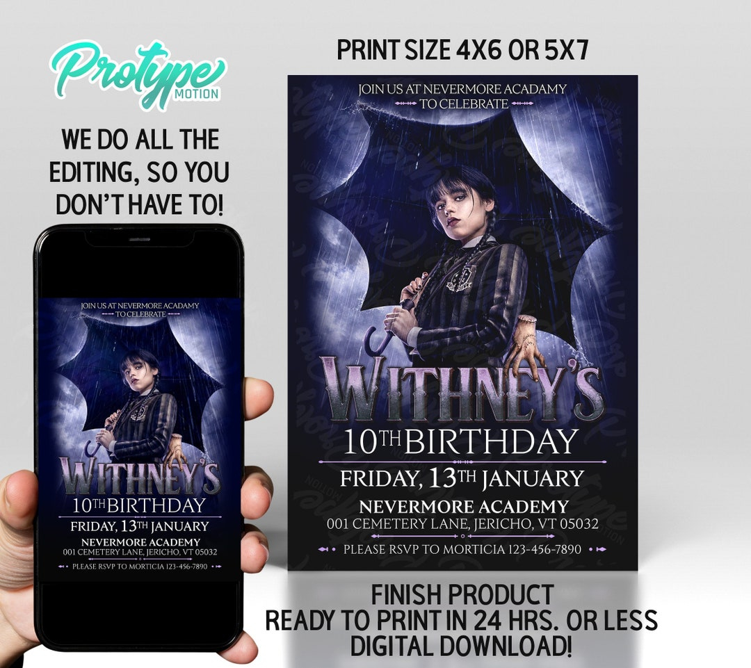 Wednesday Addams Birthday Invitation Wednesday Party Invite Wednesday 
