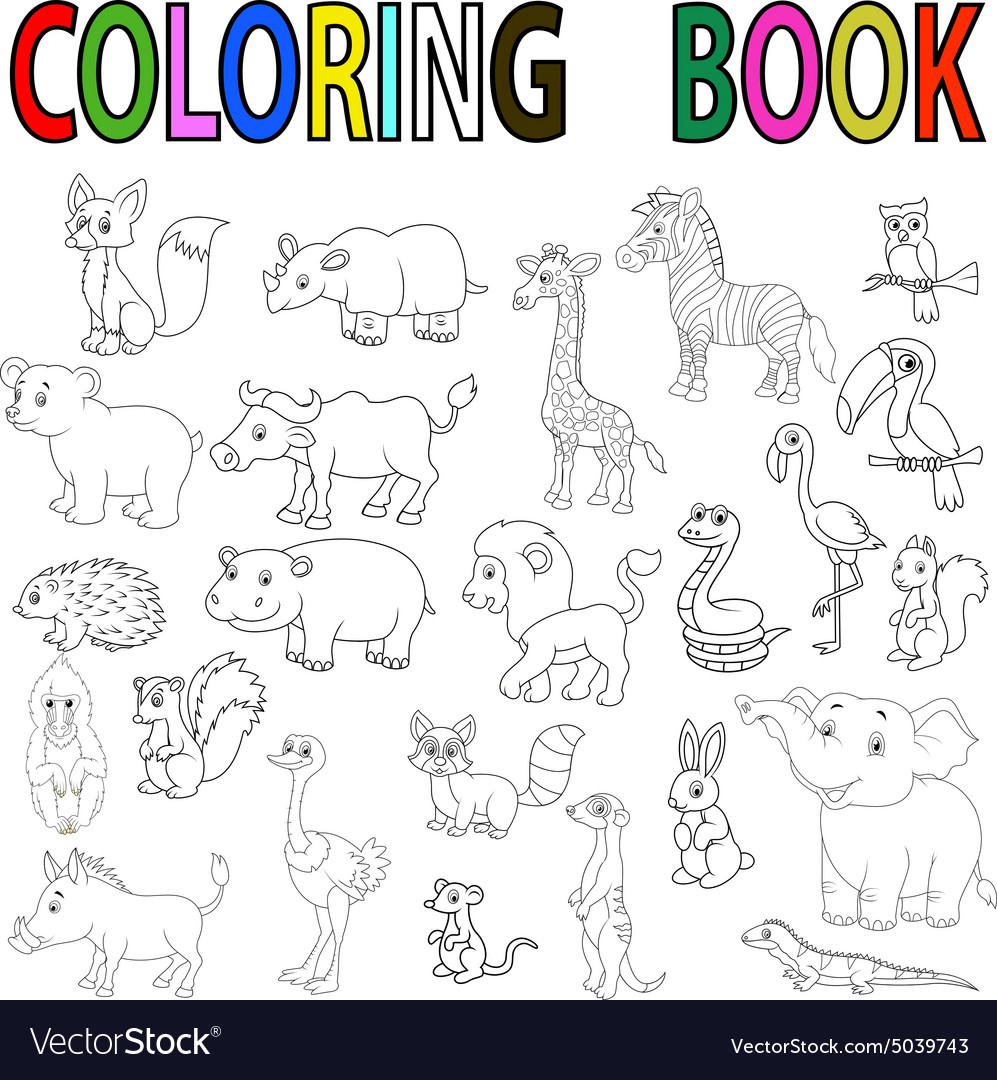 Wild Animal Coloring Book Royalty Free Vector Image