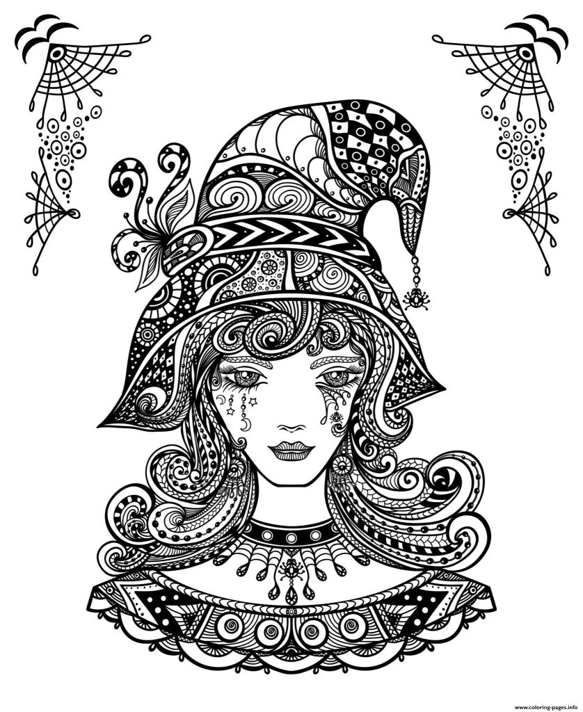 Witch Halloween For Adults Coloring Page Printable
