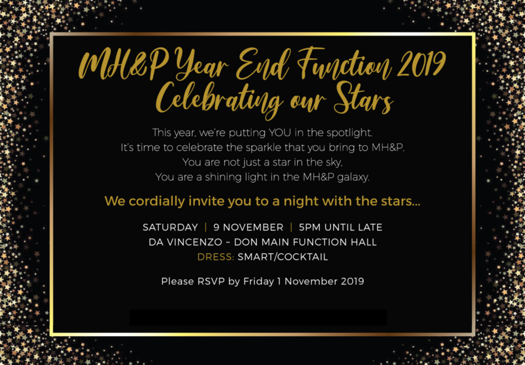 Year End Function Invitation McCulloch Harrison Partners