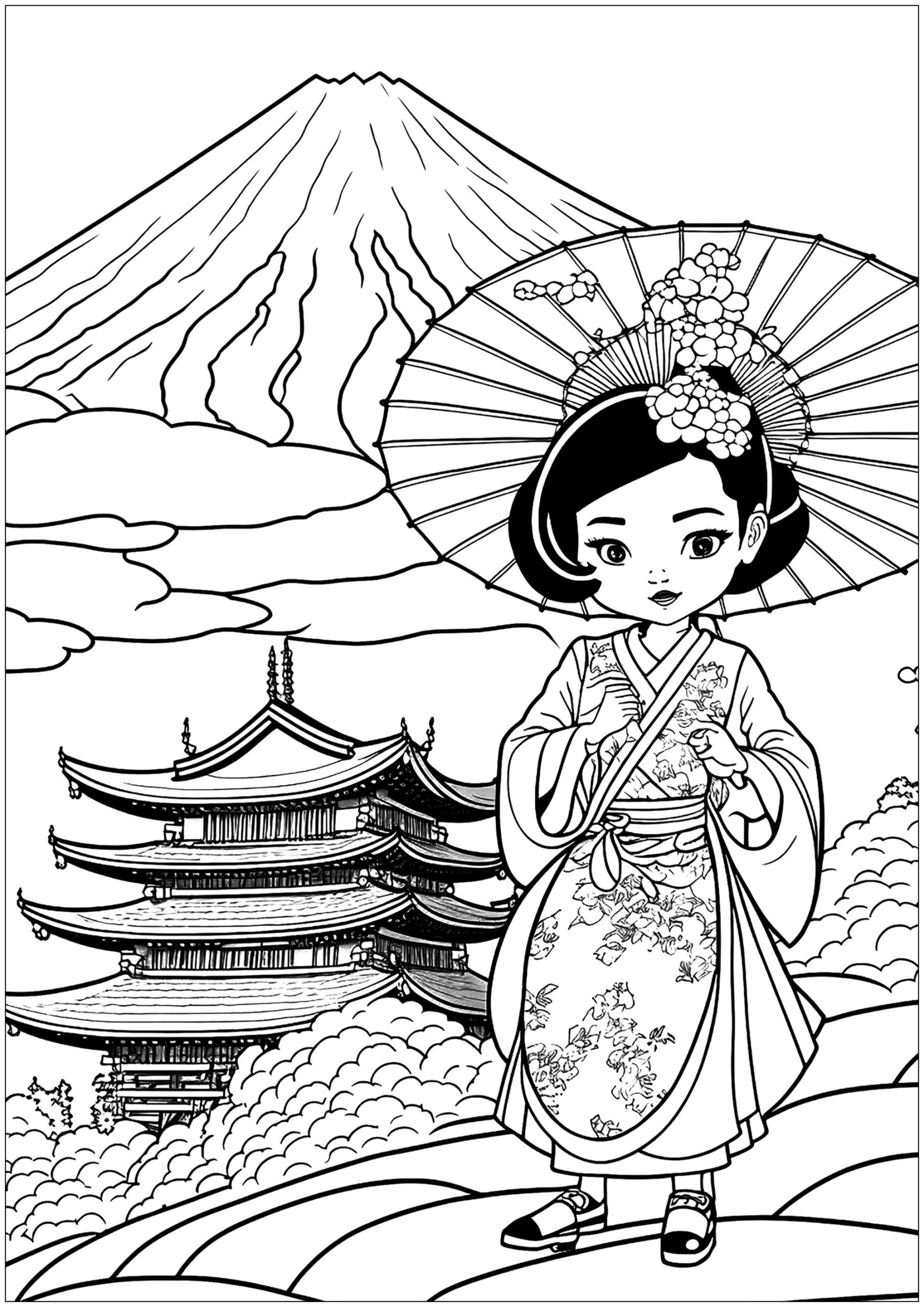Young Geisha In Japan Japan Coloring Pages For Kids